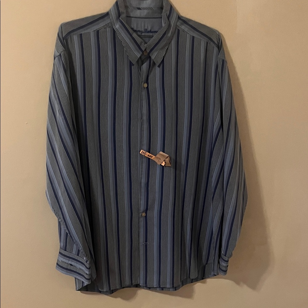 Tommy Bahama Navy and Light Blue Striped Shirt